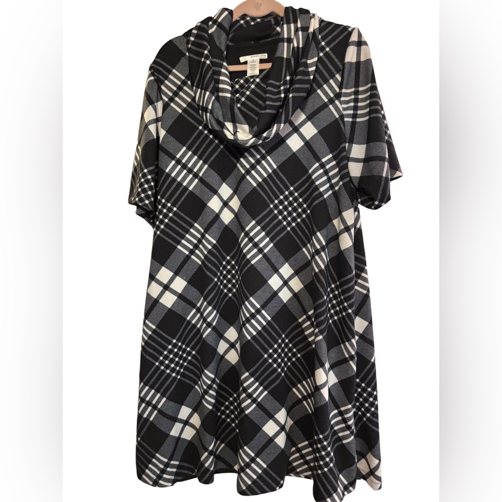 Studio One Black and White Midi Dress with Cowl Neck and Black Slip Liner
